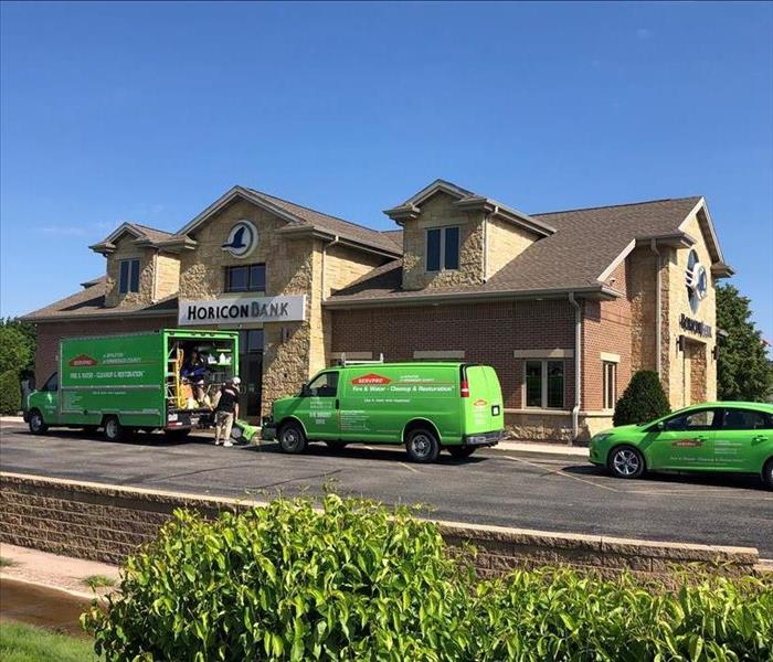 Picture of SERVPRO trucks in front of Horicon Bank in Fond du Lac