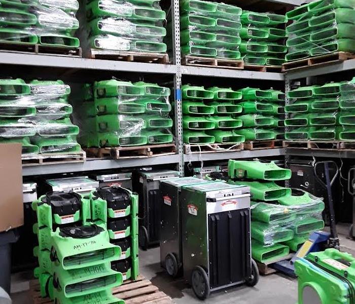 Picture of air movers and dehumidifiers in our shop